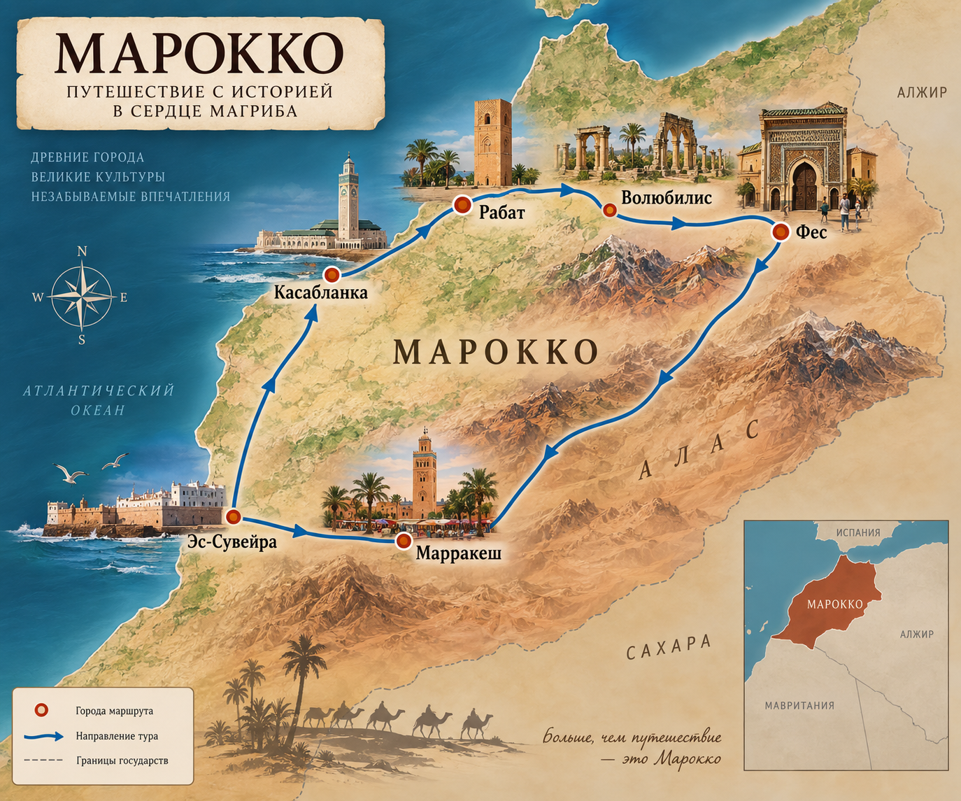 Маршрут тура по Марокко
